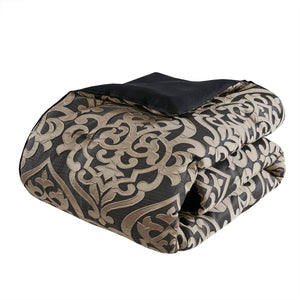 JLA Home Madison Park - 8 Jacquard Comforter Set with Damask Medallion, Satin Sheen, Overfilled Warmth & Decorative Accents MP10-8727