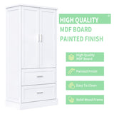 English Elm Tall Bathroom Storage Cabinet, Cabinet With Two Doors and Drawers, Adjustable Shelf, Mdf Board, White