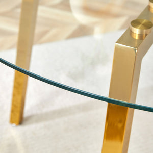 English Elm Modern Round Tempered Glass Dining Table with Gold 7-Shaped Legs, 47.3" Clear Top, Durable Luxury W1151S01881