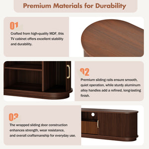 English Elm Vintage Farmhouse Media Console with Slatted Sliding Doors and Brass Hardware for Living Room Walnut N721P427206P