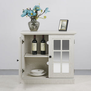English Elm Storage Sideboard with Mirrored Acrylic Doors and Wood Grain Mdf Finish for Compact Rooms White W2899P372747