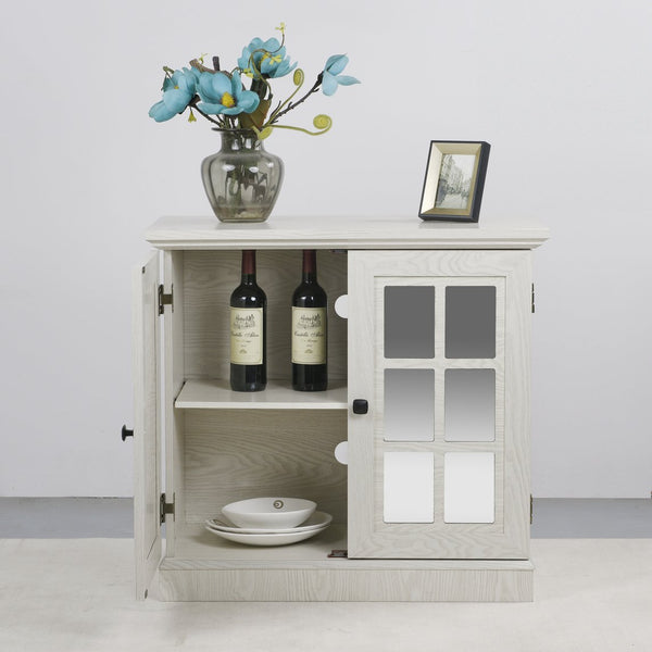 English Elm Storage Sideboard with Mirrored Acrylic Doors and Wood Grain Mdf Finish for Compact Rooms White W2899P372747