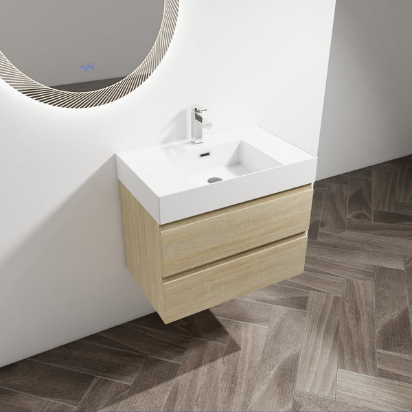 English Elm 30" Wall-Mounted Bathroom Vanity With Modern Resin Sink, Soft-Close Drawers, And Eco-Friendly Design W999S00197