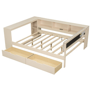 English Elm Wood Full Size Platform Bed With Upholstered Headboard, Storage Solutions & Usb Charging Station GX002108AAC-GIGA