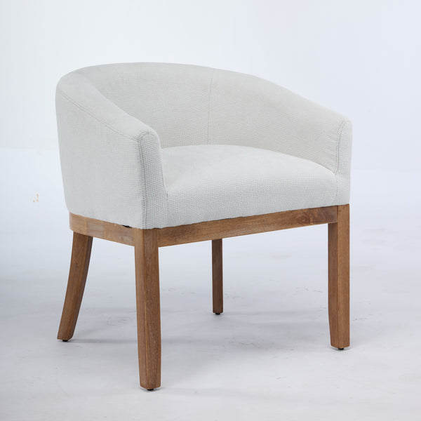 English Elm Mid Century Modern Upholstered Barrel Dining Chair - Beige Linen Accent Chair For Home & Office W1143P346923