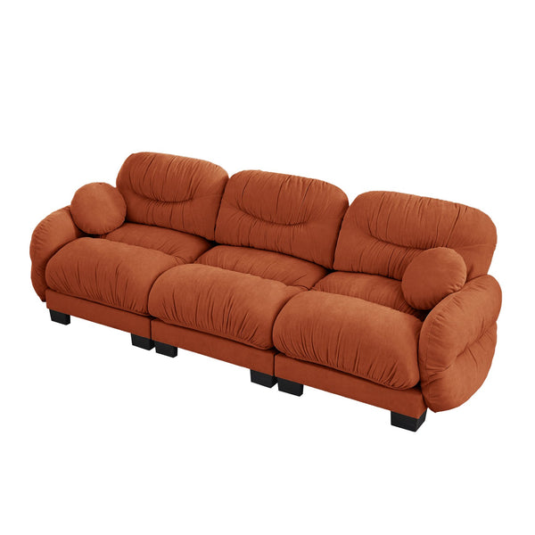 English Elm Pleated Chenille Three Seater Modular Sofa with Ergonomic Foam and Curved Armrests Orange W5656S00067