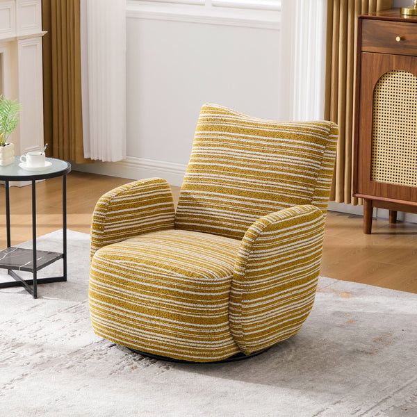 English Elm Modern Boucle 360° Swivel Leisure Chair with High‑Resilience Sponge, Supportive Curve, 550lb Capacity Mustard yellow W395P355482