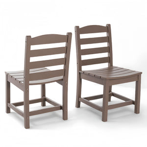 English Elm wooden Armless Outdoor Chairs Set of 2 – Antique Dark Oak HDPE Recycled Plastic, Durable Low-Maintenance W3566P342725