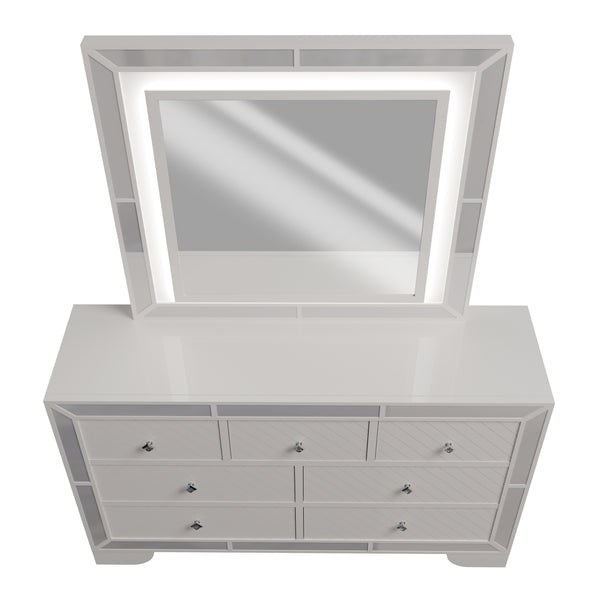 English Elm Contemporary Mirrored Glass Dresser with Diamond Knobs Cream Glam Bedroom Storage B011P448761