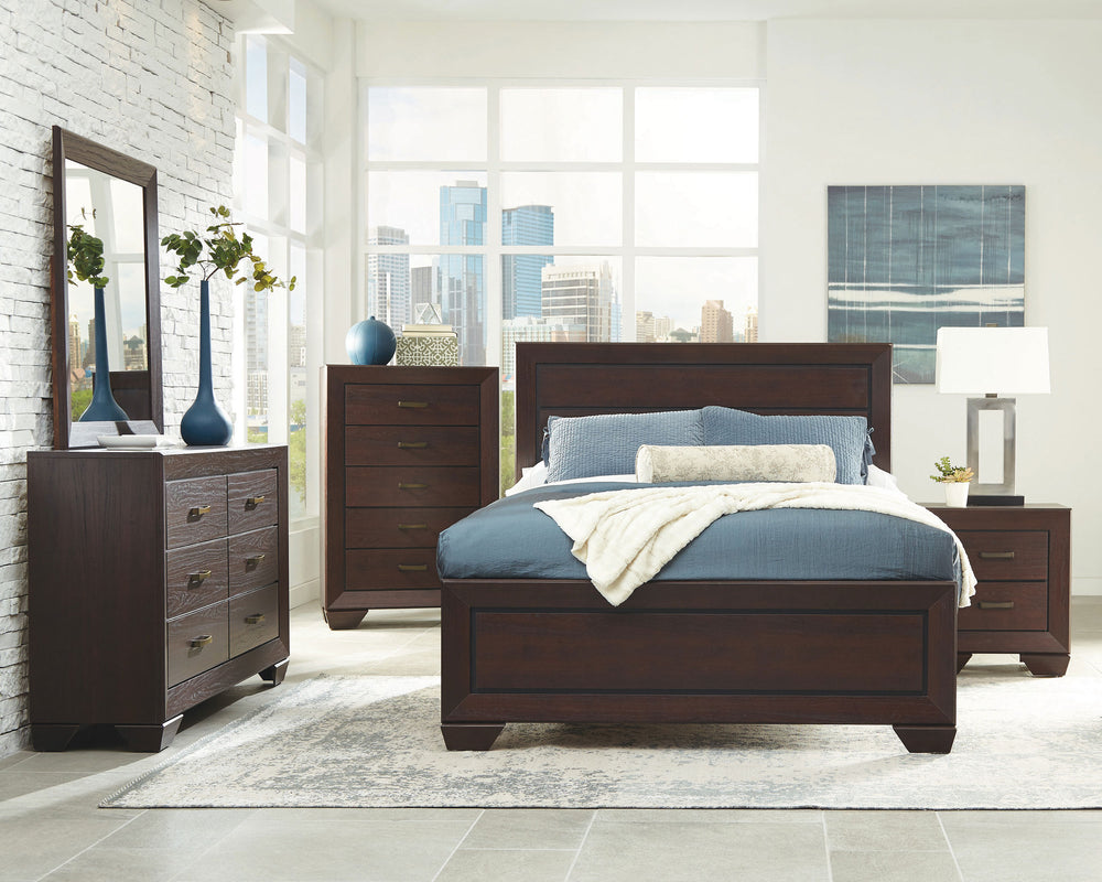 English Elm Emory Queen Bedroom Set Solid Hardwood Bookcase Headboard Built-in Lights Cappuccino B062S00734