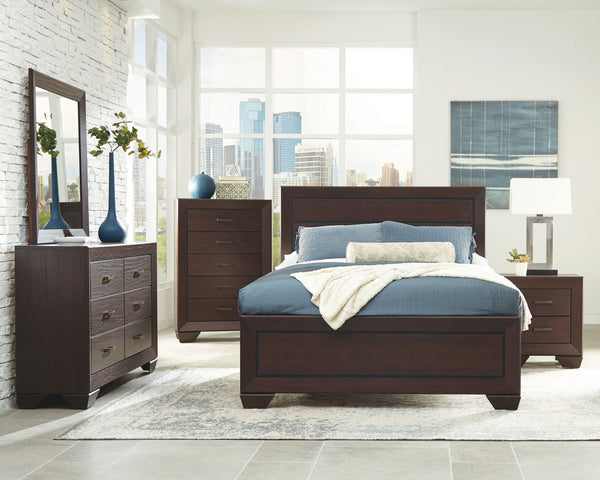 English Elm Emory Queen Bedroom Set Solid Hardwood Bookcase Headboard Built-in Lights Cappuccino B062S00734