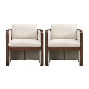 English Elm 25.25" Boucle Upholstered Accent Dining Chairs Mid-century Rubberwood Frame Set of 2 Almond,Walnut N771P392217V