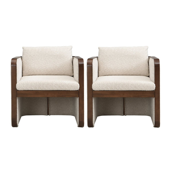 English Elm 25.25" Boucle Upholstered Accent Dining Chairs Mid-century Rubberwood Frame Set of 2 Almond,Walnut N771P392217V