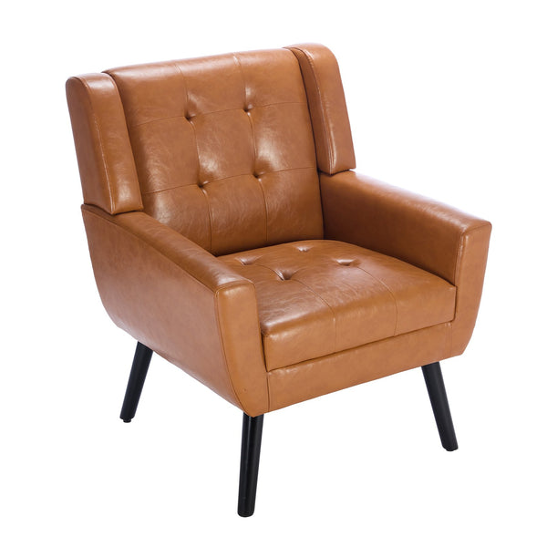 English Elm Modern Soft Leather Accent Chair with Ergonomic PU Upholstery, Solid Wood Black Legs, 250lb Capacity, Compact Living Room Seat W676P174742