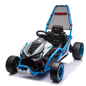 English Elm 24v Dual Motor Kids Go Kart with Drift Mode Roll Cage and Rear Suspension Ages 6 to 12 Blue W1578P454056