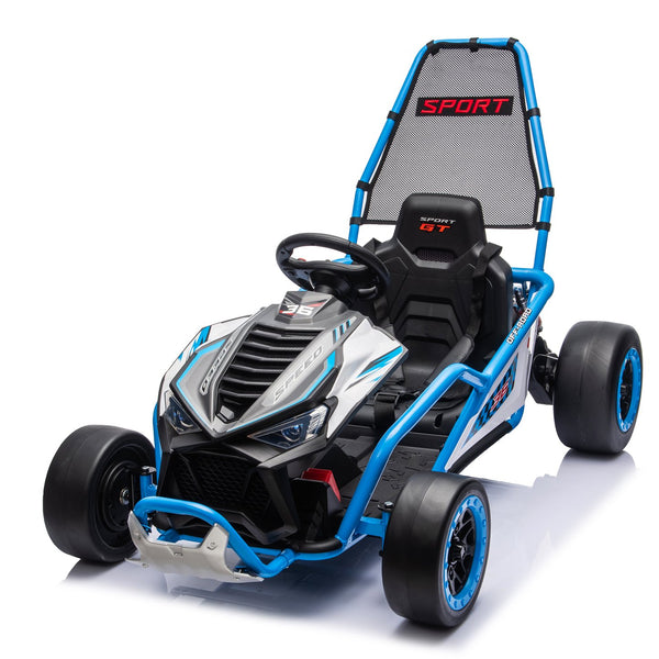English Elm 24v Dual Motor Kids Go Kart with Drift Mode Roll Cage and Rear Suspension Ages 6 to 12 Blue W1578P454056