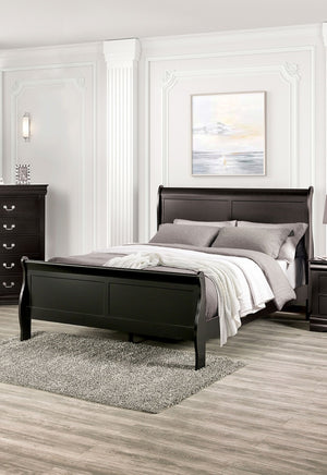 English Elm Black Sleigh Queen Bed with Louis Philippe Style, Curved Headboard & Sturdy Bracket Feet Black 27 L x 55 W x 6 H B2741S00577
