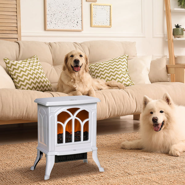 English Elm HOMCOM Freestanding Electric Fireplace Stove with Realistic Flame, 750/1500W Heat, Safety Features White W2225P229344