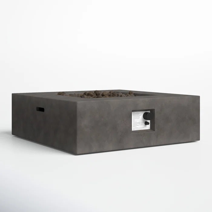 English Elm 12" Concrete Outdoor Fire Pit Table with Push-Button Ignition, Lava Rocks, Modern Low-Profile Design Charcoal B120P203715