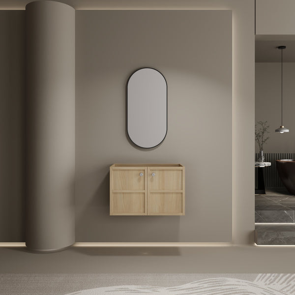 English Elm 30" Modern Wall-Mounted Bathroom Vanity Cabinet, Oak Plywood Finish, 2 Soft-Close Doors, Hardware Included W1972P265284