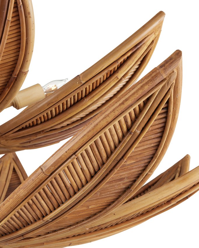 Currey & Company Cubana Two-tier Chandelier - Hand-crafted Rattan Leaves With Warm Glow, Adjustable Height, Elegant Design Natural Rattan ,Wrought Iron 9000-1298-currey-company