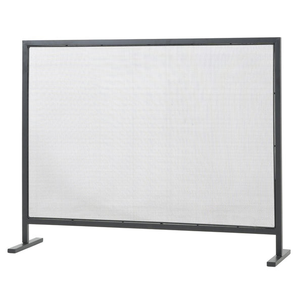 English Elm Regina Single Panel Iron Fireplace Screen Fine Mesh Hearth Guard in Matte Black N775P386918B