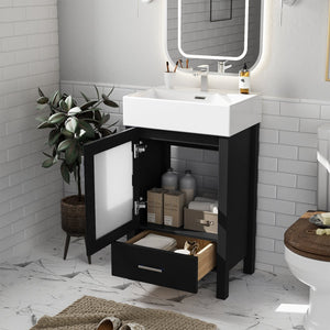 English Elm 20-Inch modern bathroom vanity with ceramic sink, soft-close door and ample storage for small spaces Black WF324691AAB