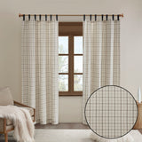 Madison Park Anaheim Casual Plaid Faux Leather Tab Top Curtain Panel with Fleece Lining MP40-6761 Natural