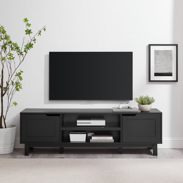 English Elm Walker Edison - Modern 2-Door Open Storage TV Stand in Solid Black – Warp-Resistant MDF, Cord Management, 65" TV Ready B185P168960