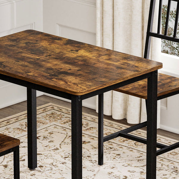 English Elm Dining Table Set 3 Piece Industrial Steel Frame with Melamine Top for Kitchen Nook Rustic Brown W1162P424861