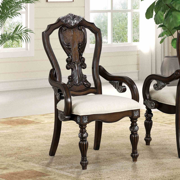 English Elm Traditional Elegant 2pc Arm Chair Set with Upholstered Seats, Ornate Corbels, Solid Rubberwood Finish Dark Brown 47 L x 24 W x 16 H B2741P406260