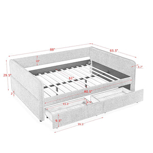 English Elm Daybed With Trundle - Stylish Upholstered Queen Sofa Bed In Grey Boucle With Storage Drawers W1413S00073