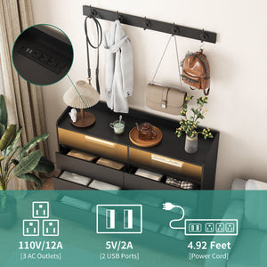 English Elm Living Room Sideboard Storage Cabinet Black with 6 Drawers, RGB Light Strip, Sturdy MDF Design W1321P288794