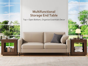 English Elm Rustic Wood End Table With Led Lighting & Integrated Power Hub - Stylish 2-Tier Storage Solution W1550P330032-GIGA