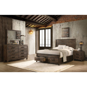 English Elm Greely Rustic Golden Brown 4-Piece Bedroom Set with Tall Headboard, Footboard Storage, Ample Drawers B062S01003