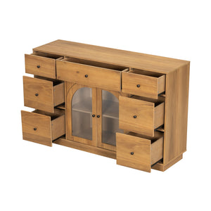 English Elm Christopher Knight Home® - Cabinet roomy storage console with 2 doors, 7 drawers, glass accents and manufactured wood build, large Natural N780P330601N