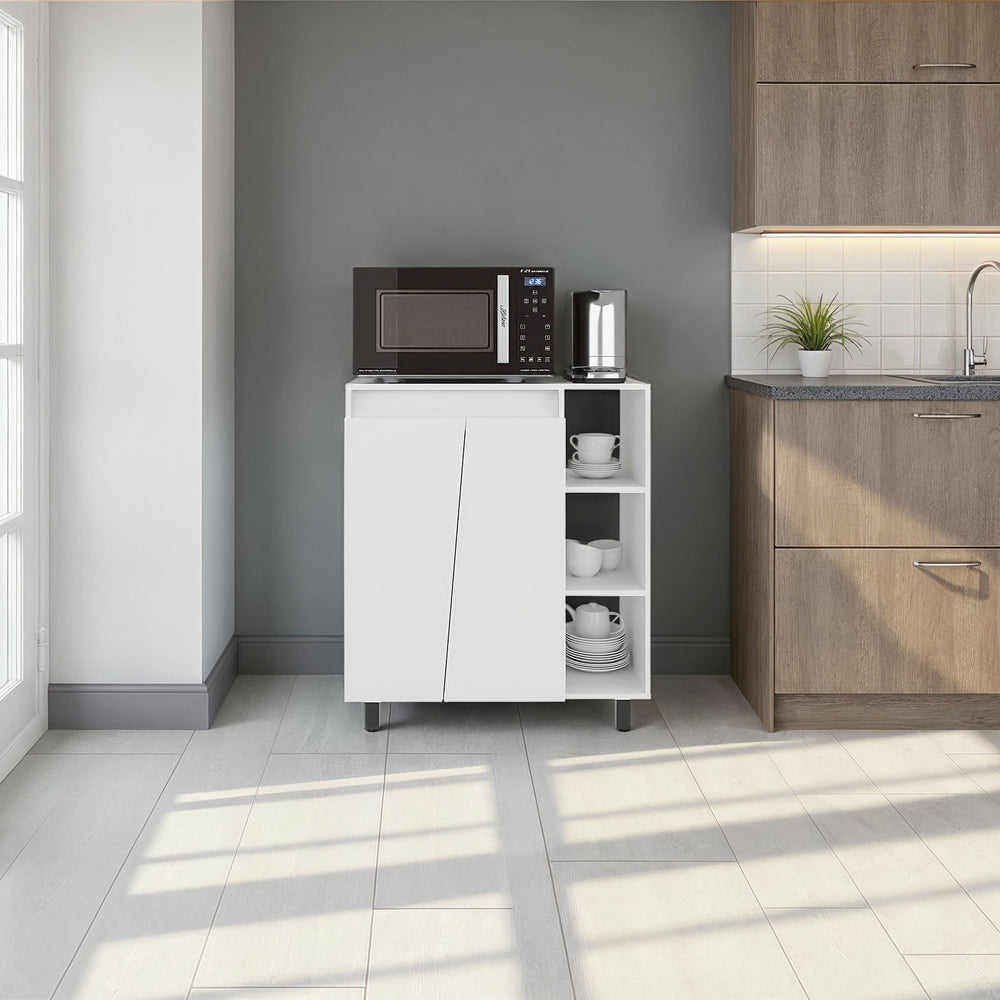 English Elm Enderlin Kitchen Microwave Stand with Open Shelves Cabinet White Melamine Finish B097P474298