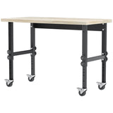 English Elm Homcom 47.25" Work Bench With Height Adjustable Legs, Bamboo Tabletop Workstation Tool Table On Wheels For Garage, Weight Capacity 1320 Lbs, Black/Natural