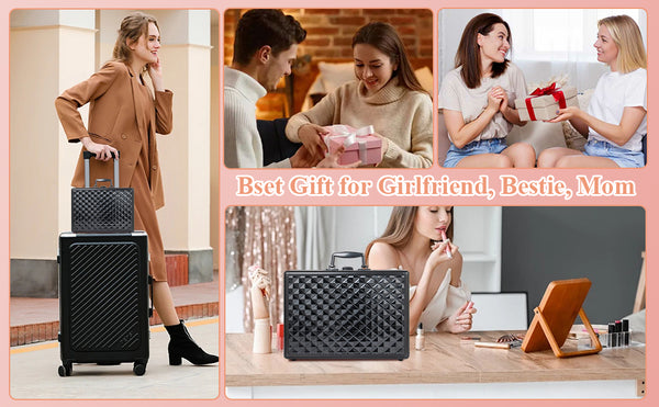 English Elm Portable Led Vanity Makeup Case Aluminum Travel Organizer with Mirror Lock Dividers W1550P163305