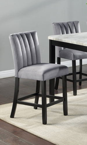 English Elm 2pc Velvet Upholstered Counter Height Chairs with Channel Tufted Back and Solid Wooden Legs, Set Black,Gray 43 L x 21 W x 12 H B011P261180