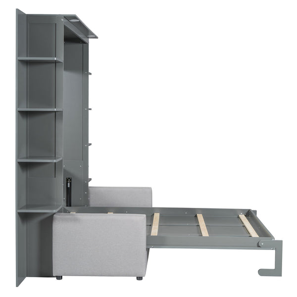 English Elm Queen Murphy Bed with Integrated Sofa Space Saving Fold Down Cabinet for Studio Living Gray LP000591AAE-1
