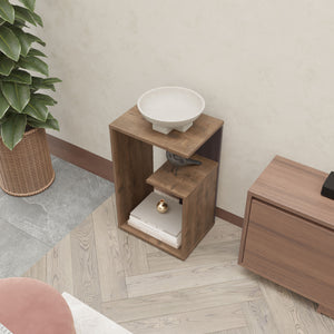 English Elm Fm Furniture Vega Modern Side Table With Open Storage, Dark Brown & Wengue Finish For Versatile Use B128P293873