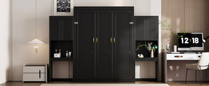 English Elm Queen Size Murphy Bed With Integrated Desk, Flip-Up Vanity & Storage Cabinets In Espresso Finish N820S10057P-GIGA