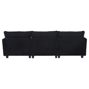 English Elm United We Win Modular Corduroy Sectional with Ottoman Low Profile Living Room Couch Black W1568S00260