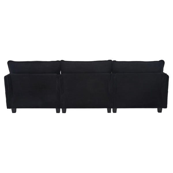English Elm United We Win Modular Corduroy Sectional with Ottoman Low Profile Living Room Couch Black W1568S00260