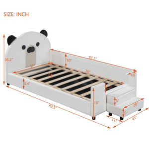 English Elm Twin Velvet Daybed Bear Headboard Hydraulic Storage Kids Bedroom Frame White SF000129AAK