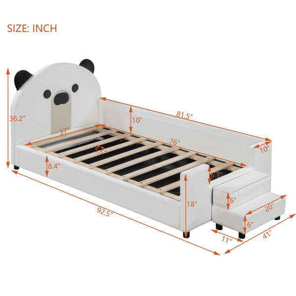 English Elm Twin Velvet Daybed Bear Headboard Hydraulic Storage Kids Bedroom Frame White SF000129AAK