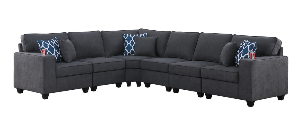 English Elm Cristiano Six Piece Modular Sectional Woven Gray Fabric with Reversible Chaise and Cupholders B2749S00113