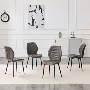 English Elm 4-piece Diamond Quilted Upholstered Dining Chair Set with Sleek Black Metal Legs Black,Dark Gray W1151P458005