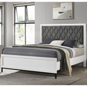 English Elm Taraval White Queen Upholstered Bed with Hexagon Tufted Dark Gray Headboard, Streamlined Frame, Modern Appeal B062S01308